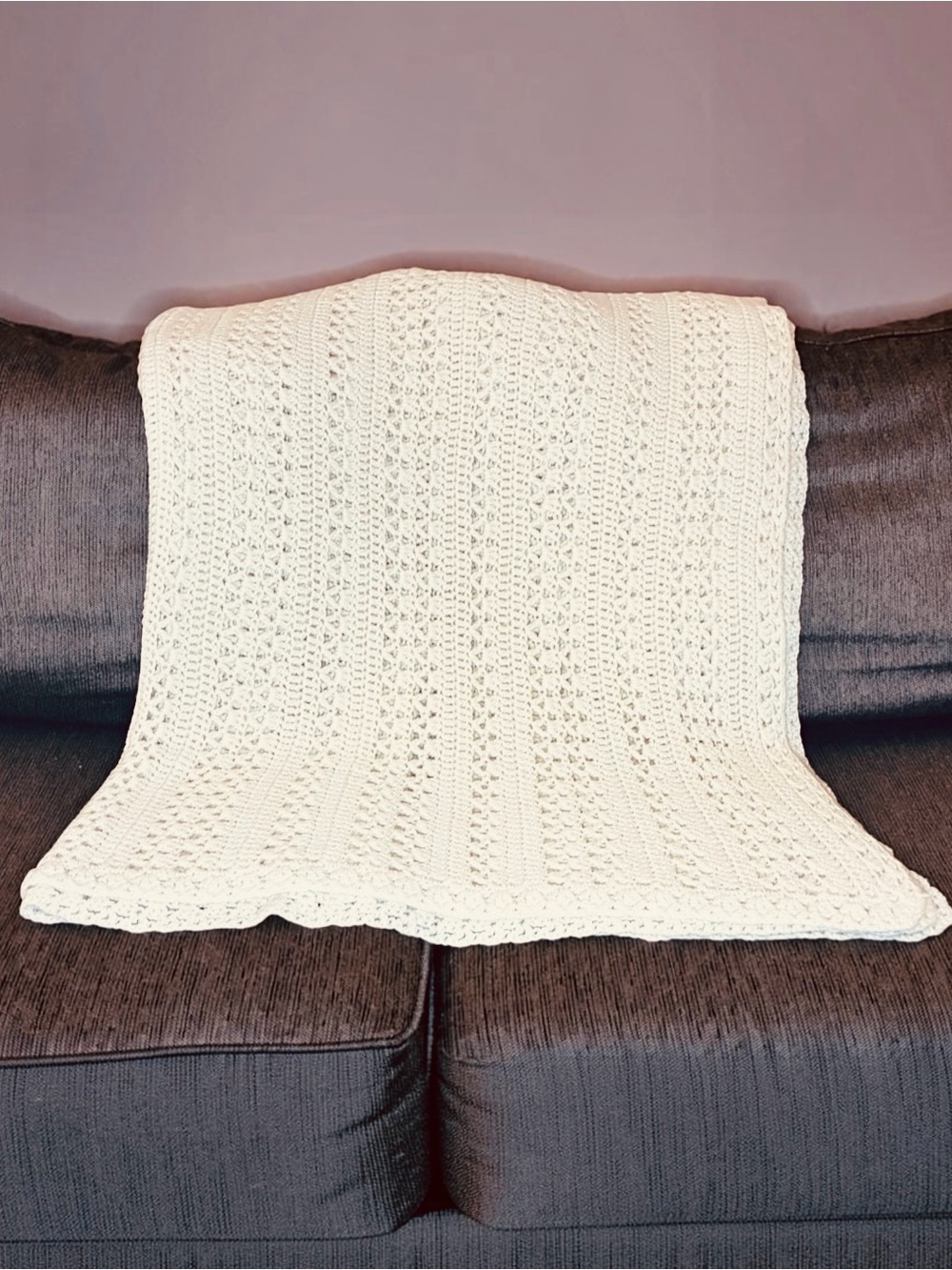 Handmade Vintage Cream Crochet Blanket or Afghan